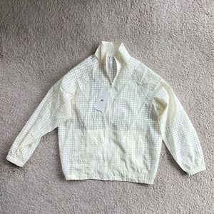 Fabletics Cleo Lightweight Jacket Size Small Oversized NEW Gingham Sheer Ivory